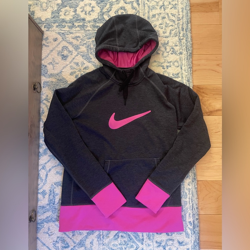 Nike Girls Pullover Hoodie Size Medium Pink and Grey Therma fit